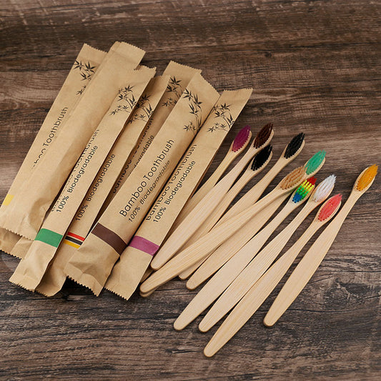 Flat Bamboo Toothbrush Kraft Paper Bag Toothbrush